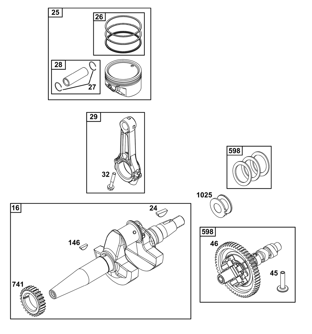 Crankshaft Group Diagram and Parts List for 305442-0617-H5 200000 - 399999 Briggs and Stratton Engine